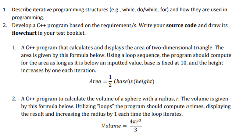 Solved 1. Describe iterative programming structures (e.g., | Chegg.com