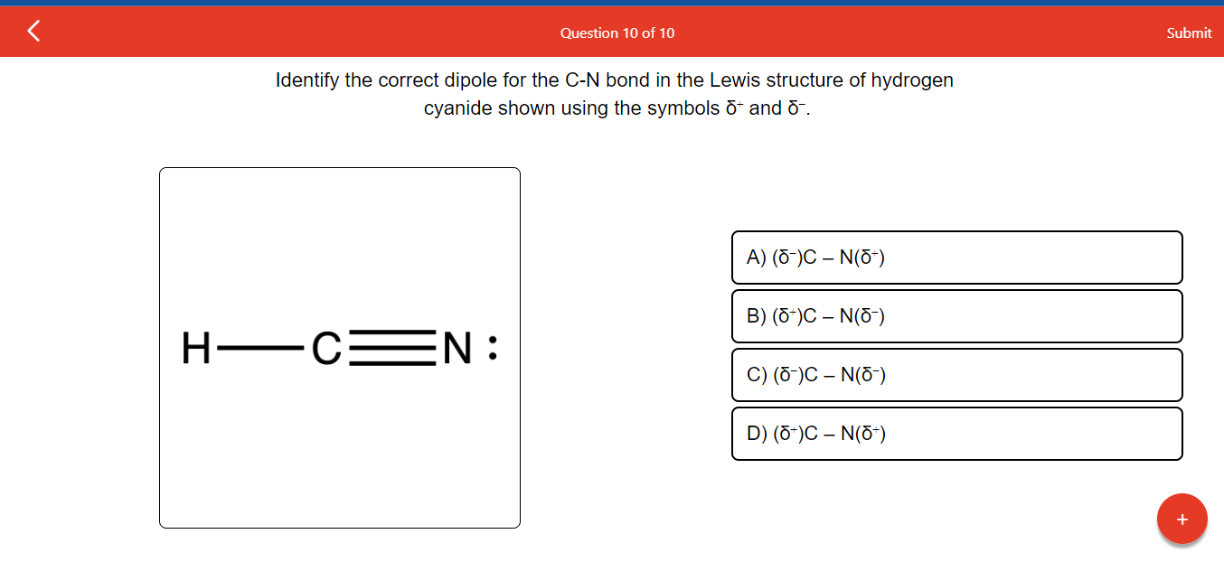 Solved Identify The Correct Dipole For The C-N Bond In The | Chegg.com