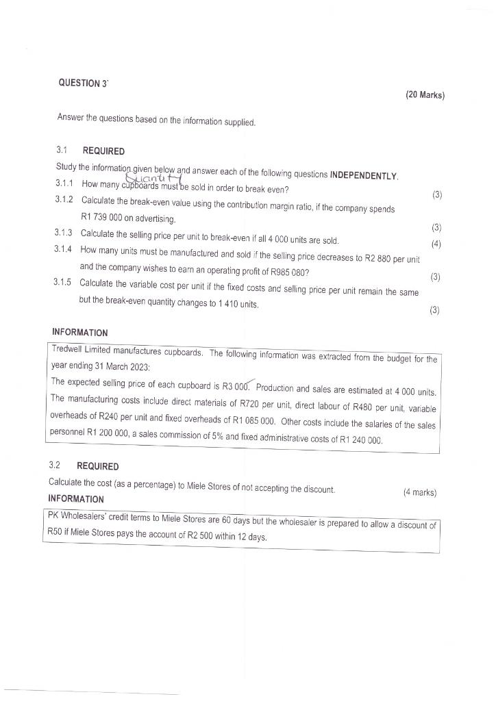 Solved QUESTION 3 (20 Marks) Answer the questions based on | Chegg.com