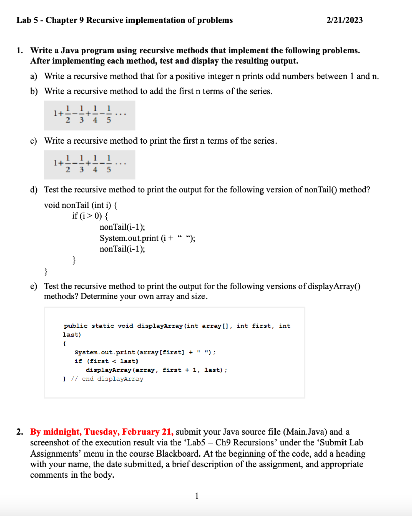 Solved Lab 5 - Chapter 9 Recursive Implementation Of | Chegg.com