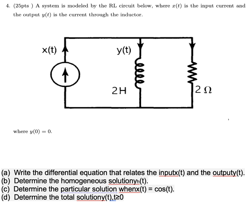 Solved 4. (25pts ) A system is modeled by the RL circuit | Chegg.com
