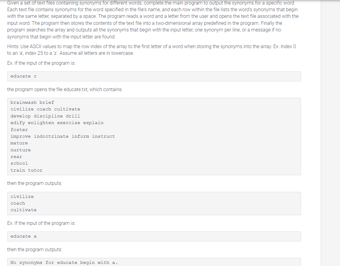 Solved Given a set of text files containing synonyms for