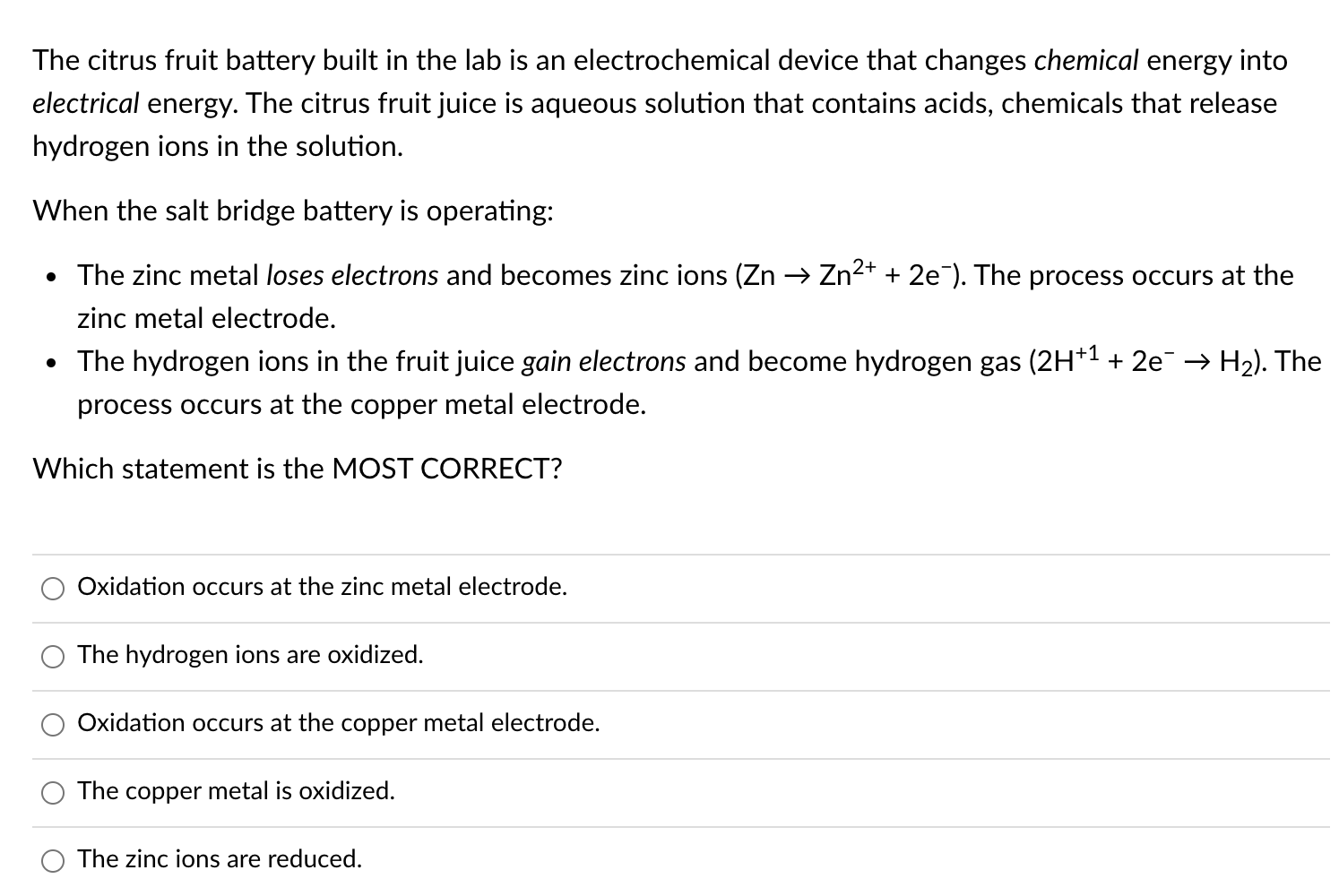 Solved The citrus fruit battery built in the lab is an
