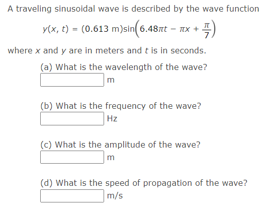 Solved A traveling sinusoidal wave is described by the wave | Chegg.com