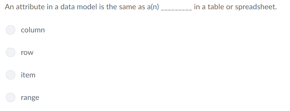 Solved An attribute in a data model is the same as a n in a