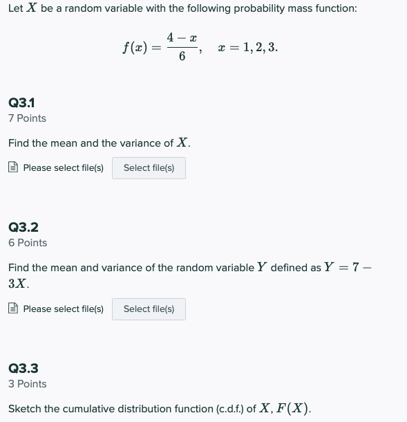 Solved Let X be a random variable with the following | Chegg.com
