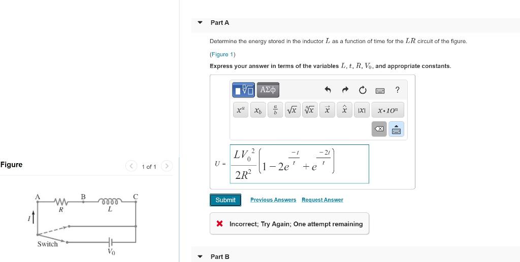 Solved v Part A Determine the energy stored in the inductor