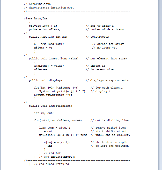 Solved Description of the Problem: ArrayIns.java is the | Chegg.com