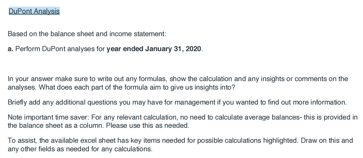 Solved DuPont Analysis Based On The Balance Sheet And Income | Chegg.com