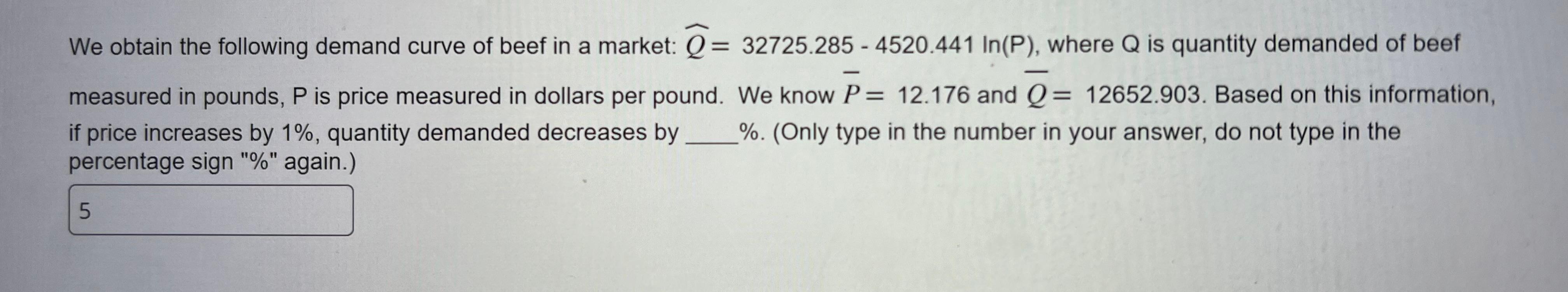 Solved We Obtain The Following Demand Curve Of Beef In A 