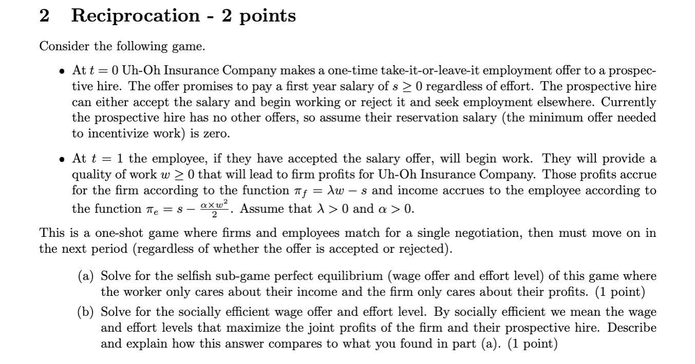 a 2 Reciprocation - 2 points Consider the following | Chegg.com