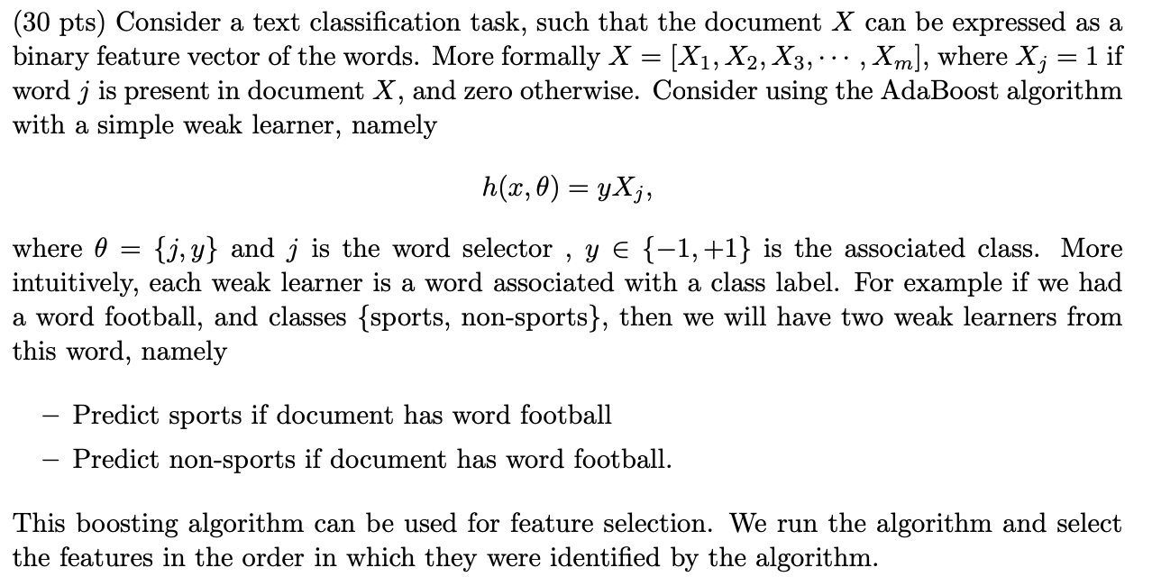 Solved (30 pts) Consider a text classification task, such | Chegg.com