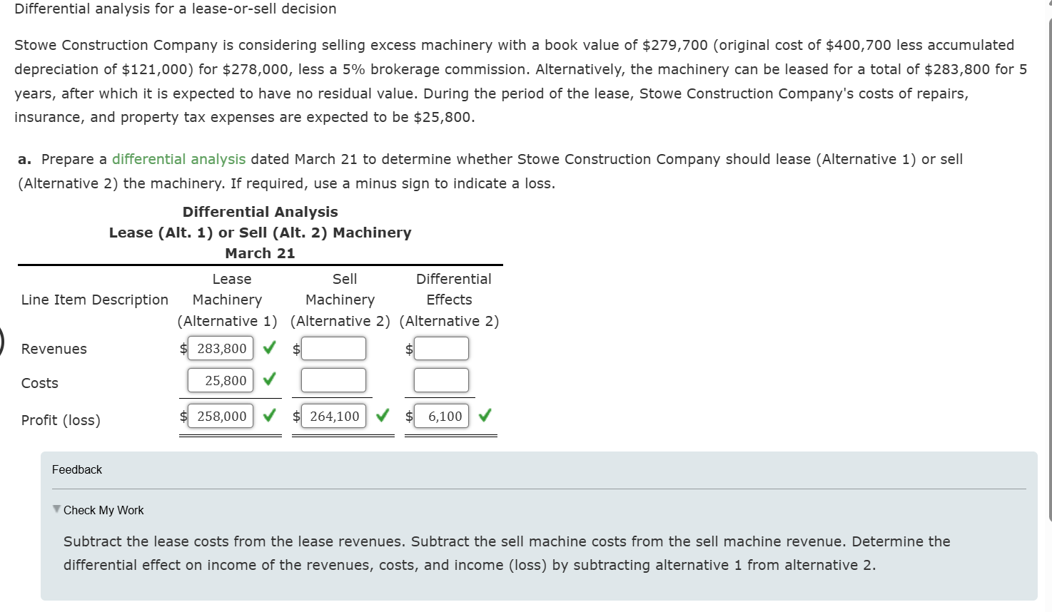 Solved by an EXPERT Differential analysis for a lease-or-sell | Chegg.com