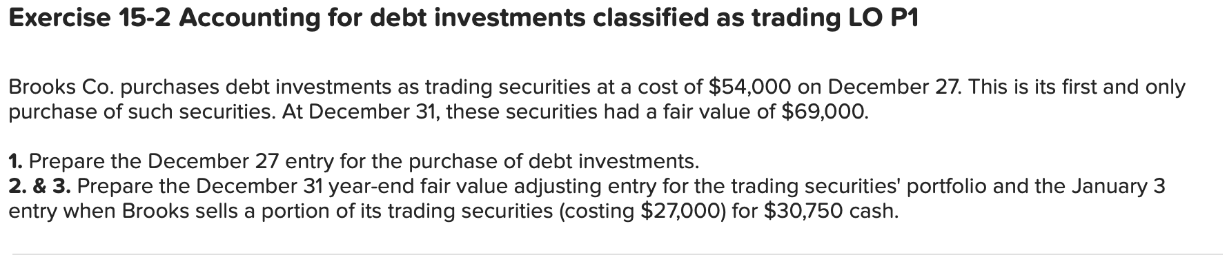 Solved Exercise 15-2 Accounting for debt investments | Chegg.com