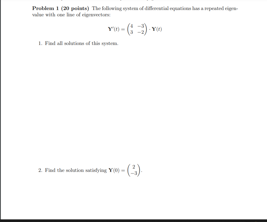 Solved Problem 1 (20 points) The following system of | Chegg.com