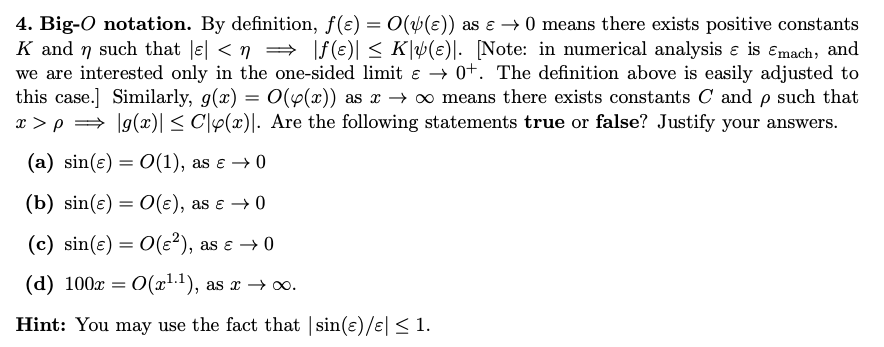 Solved 4 Big O Notation By Definition F O A Chegg Com