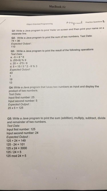 Solved Practice Questions: Object Oriented Programming Q6. | Chegg.com