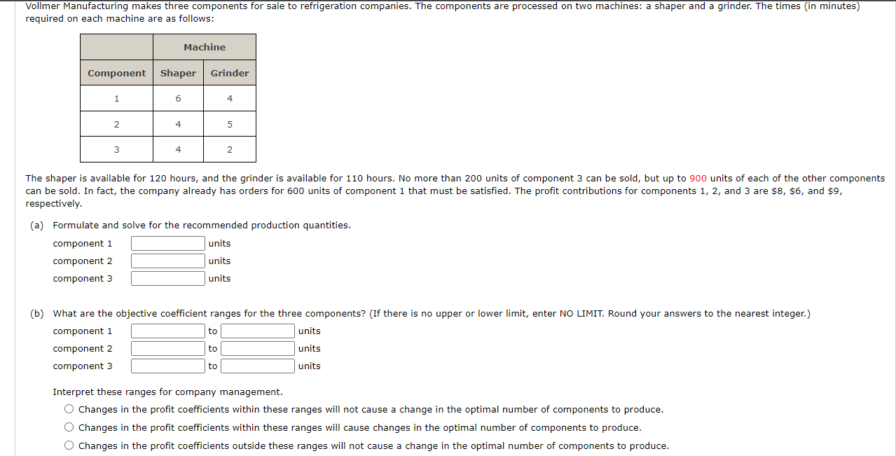 required on each machine are as follows: | Chegg.com