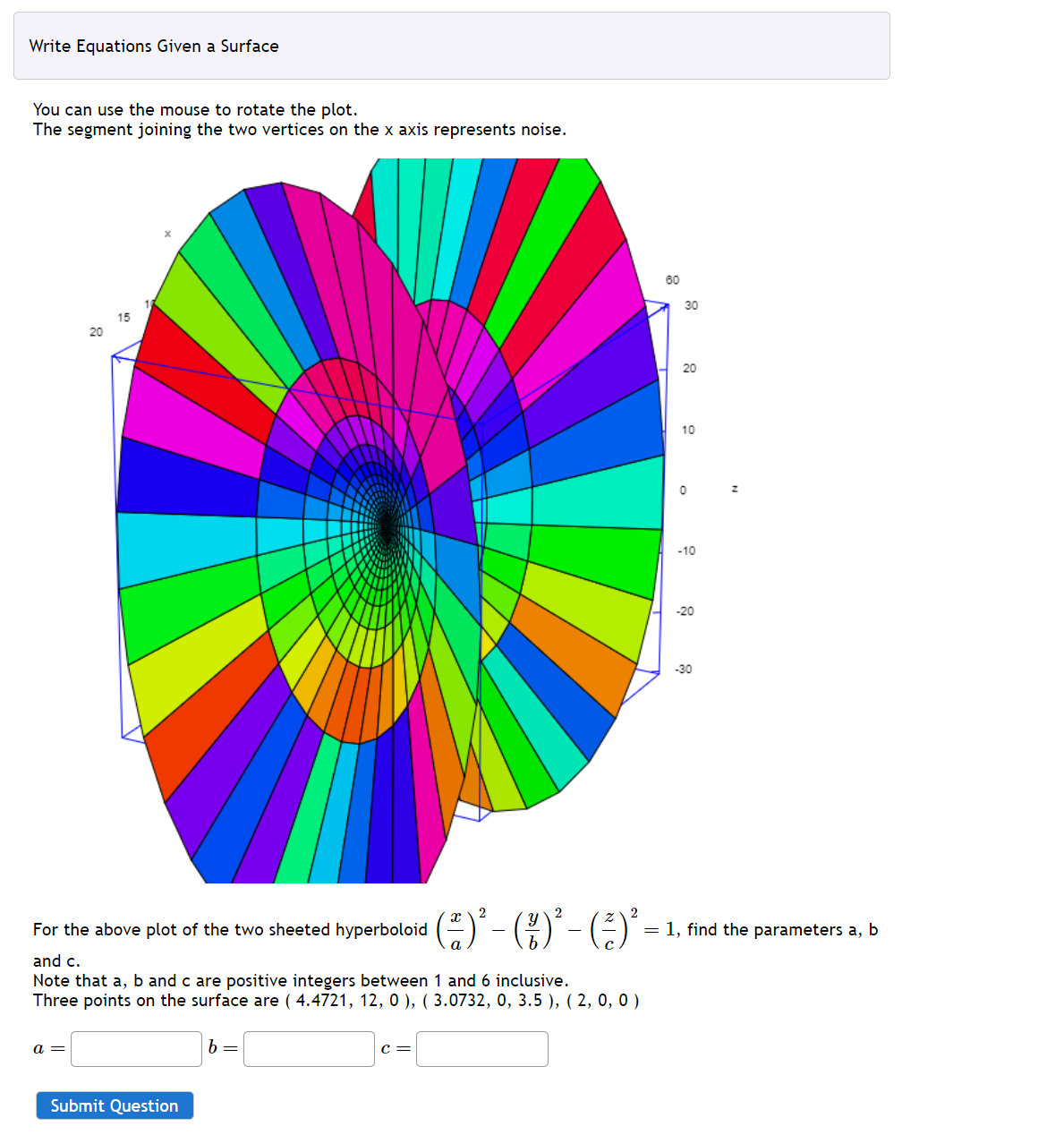 Solved Write Equations Given a SurfaceYou can use the mouse | Chegg.com