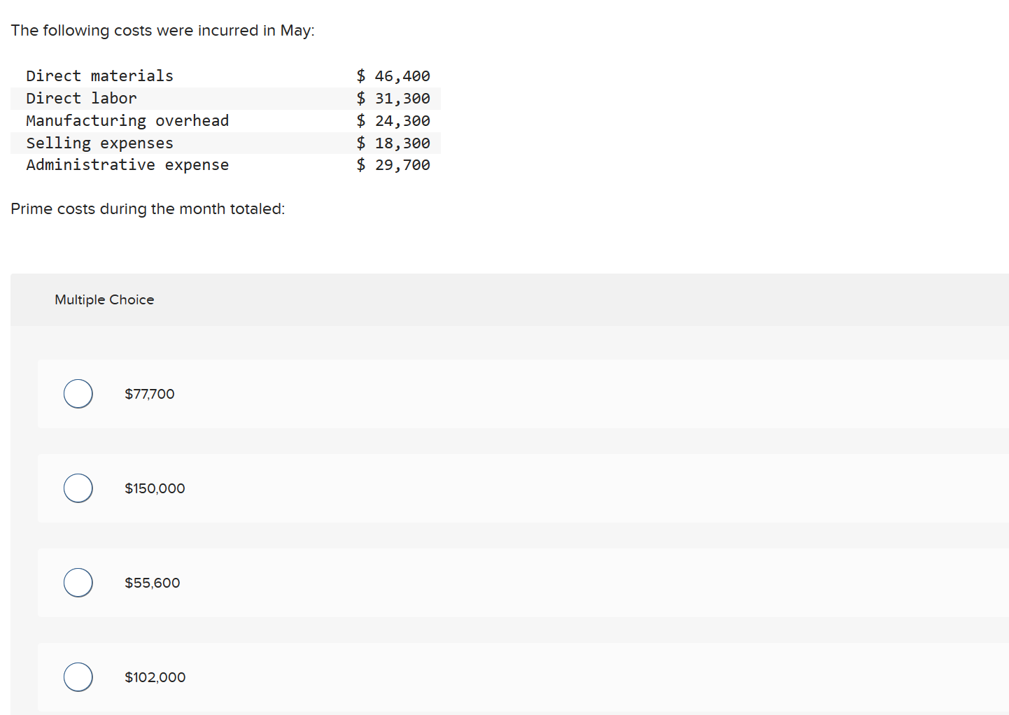 Solved The following costs were incurred in May: Prime costs | Chegg.com