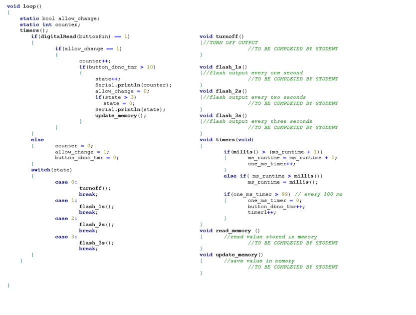 Finish the Missing Arduino code (//completed by | Chegg.com