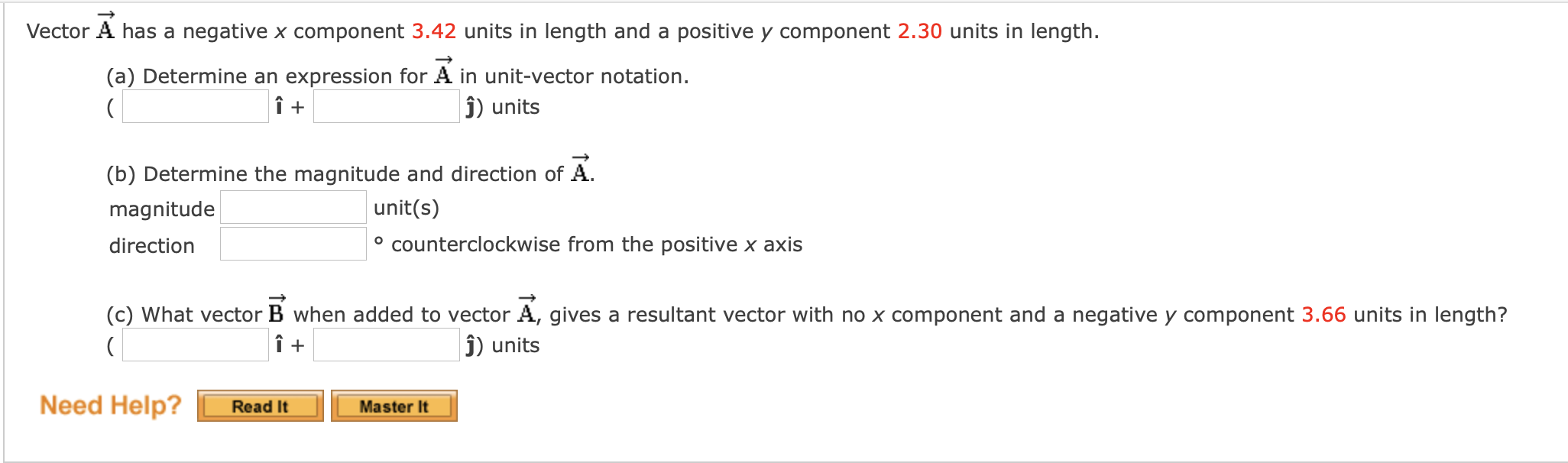 Solved Vector A has a negative x component 3.42 units in | Chegg.com