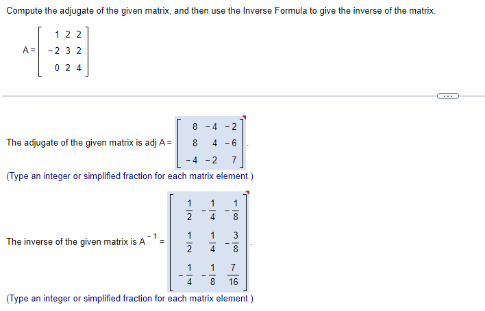 Solved Help Please Find The Adjugate And The Inverse Matrix 2106