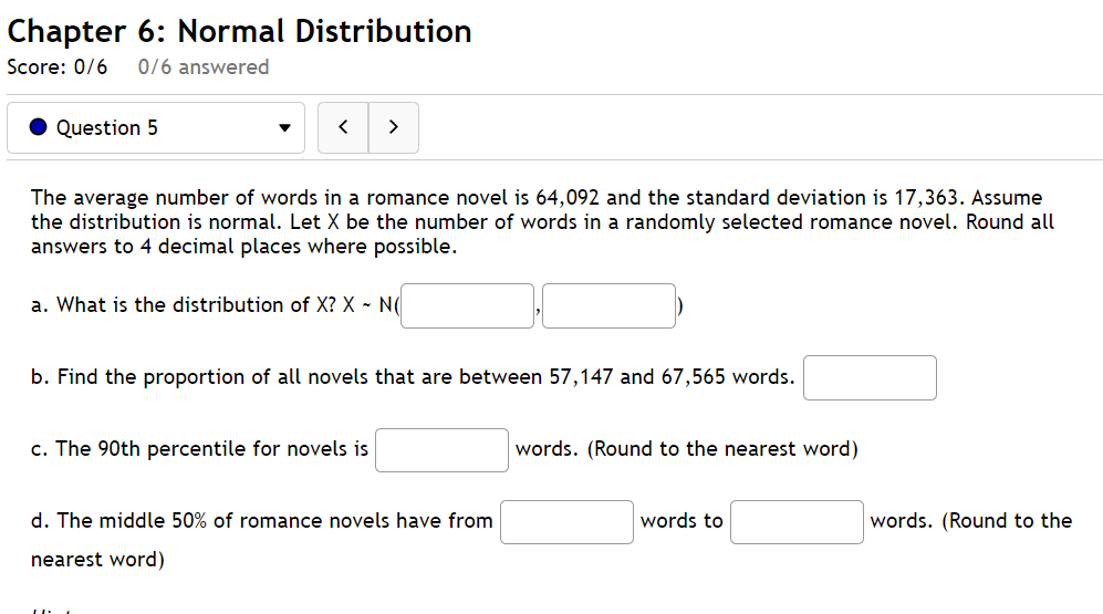 Solved Chapter 6: Normal Distribution Score: 0/6 0/6 | Chegg.com