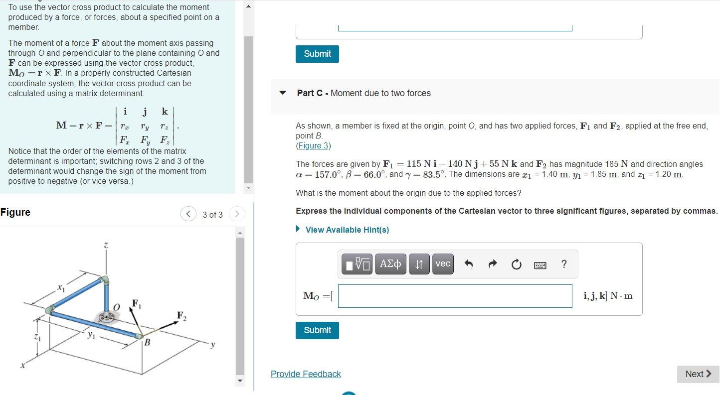 Solved To use the vector cross product to calculate the | Chegg.com