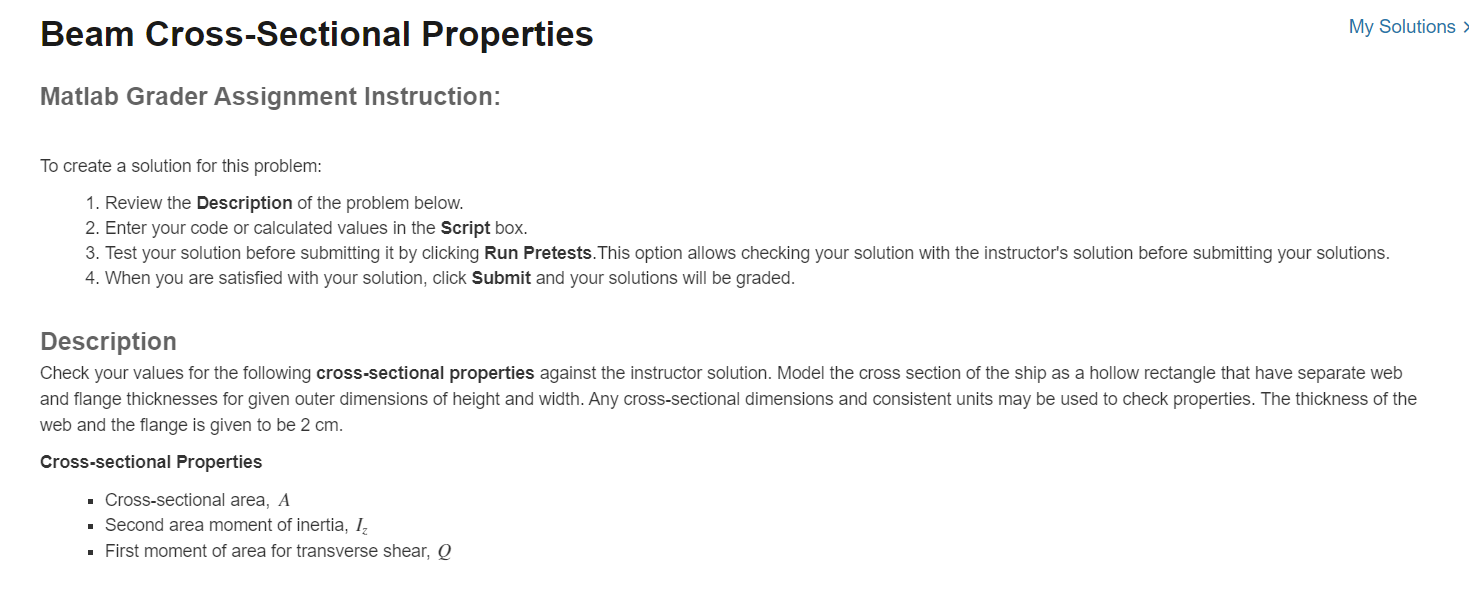 Solved Beam Cross-Sectional Properties My Solutions Matlab | Chegg.com