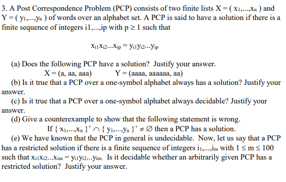 3. A Post Correspondence Problem (PCP) consists of | Chegg.com