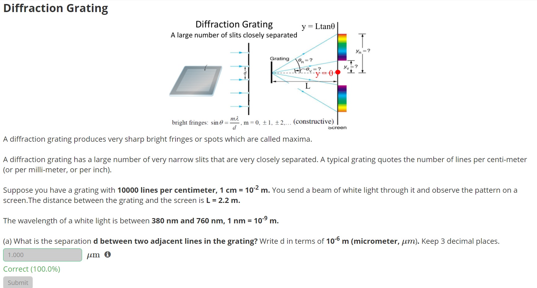 error in diffraction grating experiment