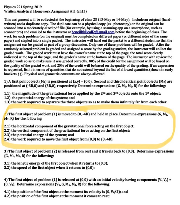 Solved Physics 221 Spring 2019 Written Analytical Homework | Chegg.com