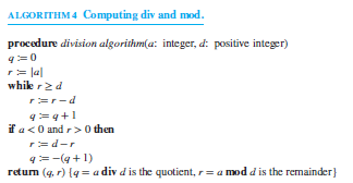 ALGORTTHM 4 Computing div and mod.