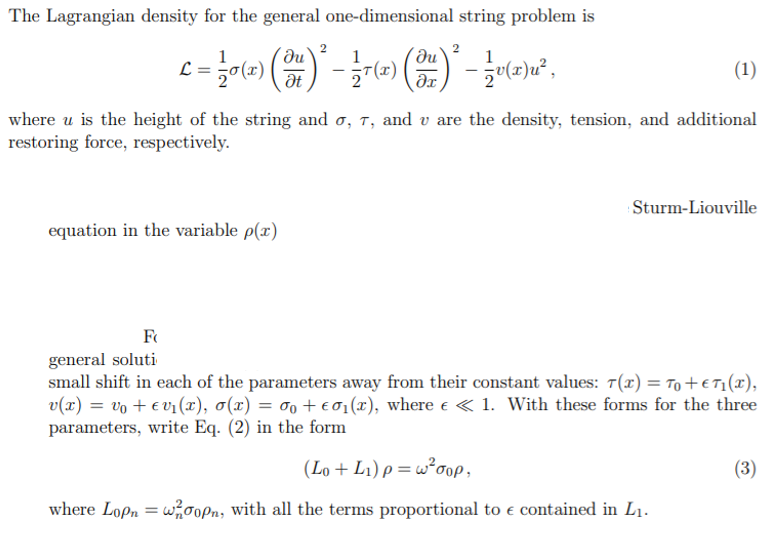 Solved The Lagrangian Density For The General One Dimensi Chegg Com