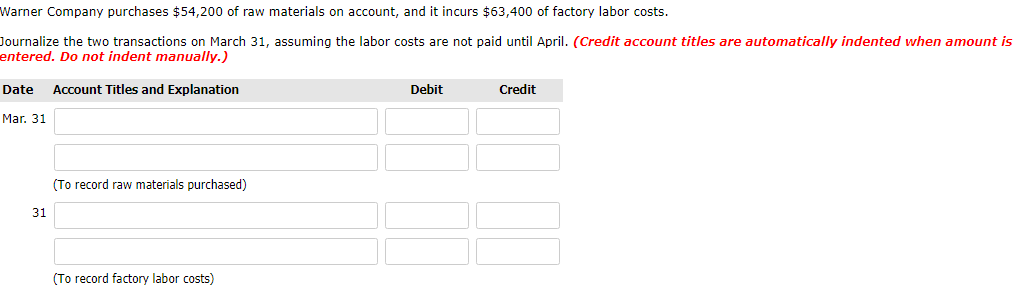 Solved Warner Company Purchases $54,200 Of Raw Materials On 