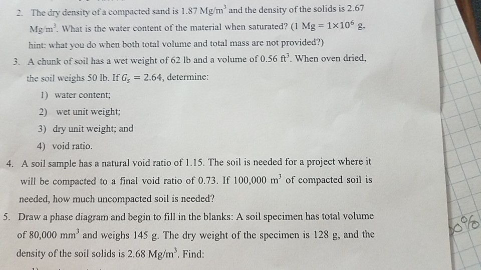 Solved 2. the dry density of a compacted sand is 1.87 Mg/m^3