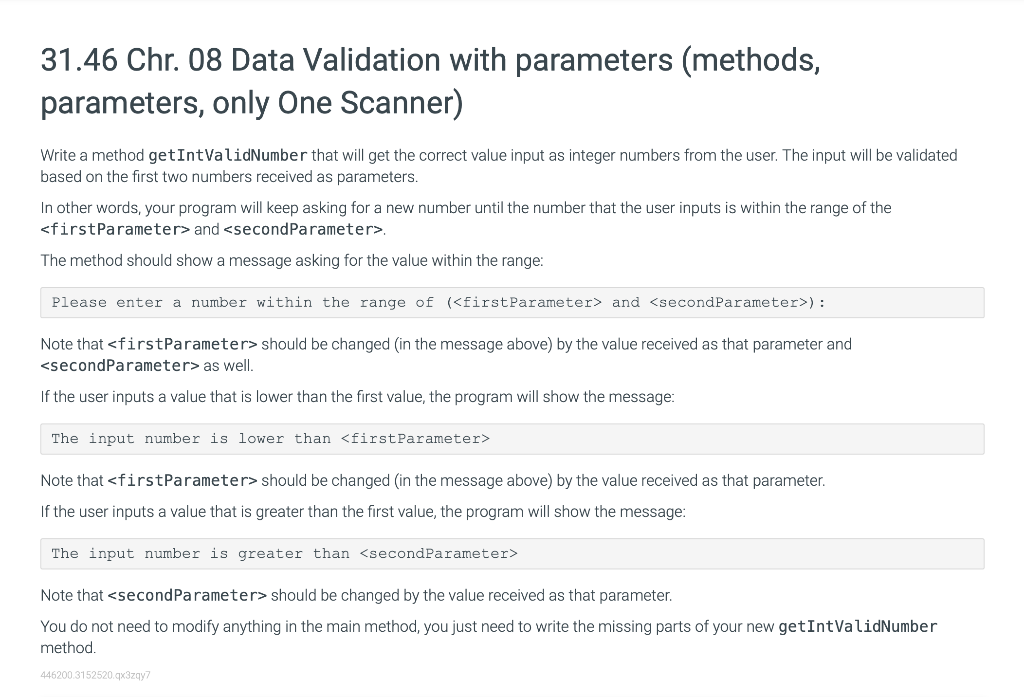 Solved 31.46 Chr. 08 Data Validation with parameters | Chegg.com