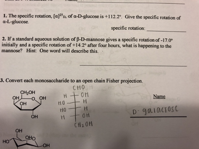 Solved 1. The specific rotation, [alD, of a-D-glucose is | Chegg.com