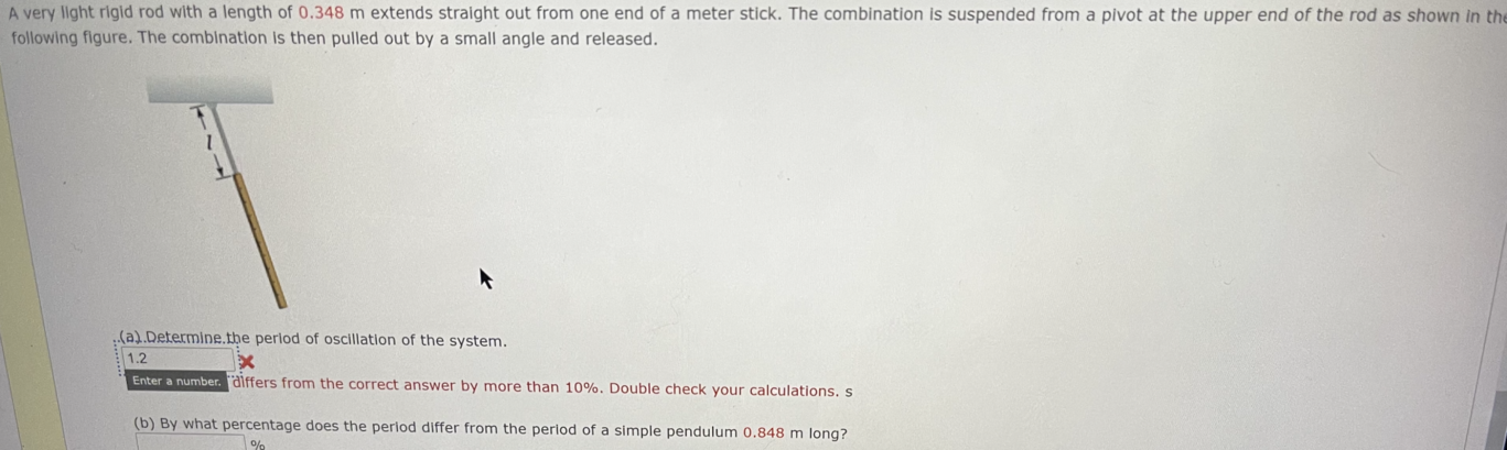 Solved A very light rigid rod with a length of 0.348 m | Chegg.com