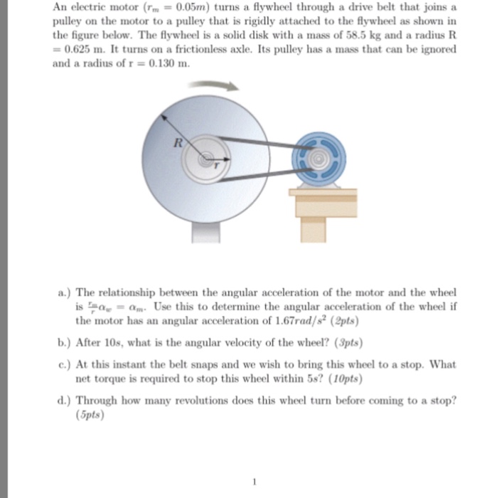 Solved An electric motor (r_m = 0.05m) turns a flywheel