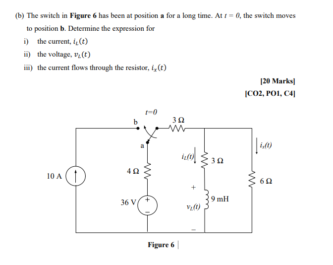 Solved (b) The switch in Figure 6 has been at position a for | Chegg.com