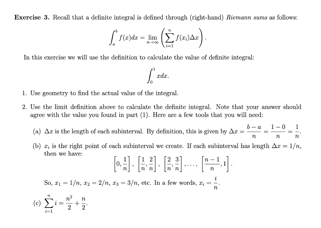 Solved Exercise 3 Recall That A Definite Integral Is