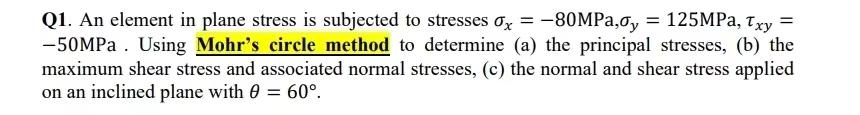 Solved Q1. An element in plane stress is subjected to | Chegg.com
