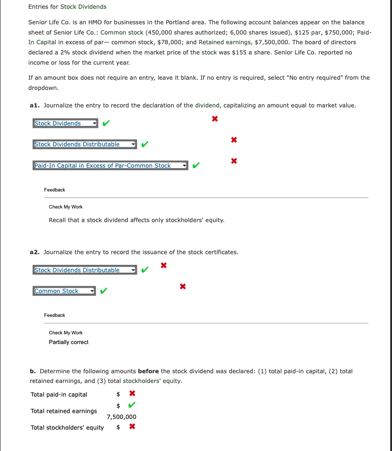 Solved Entries for Stock Dividends Senior Life Co. is an HMO | Chegg.com