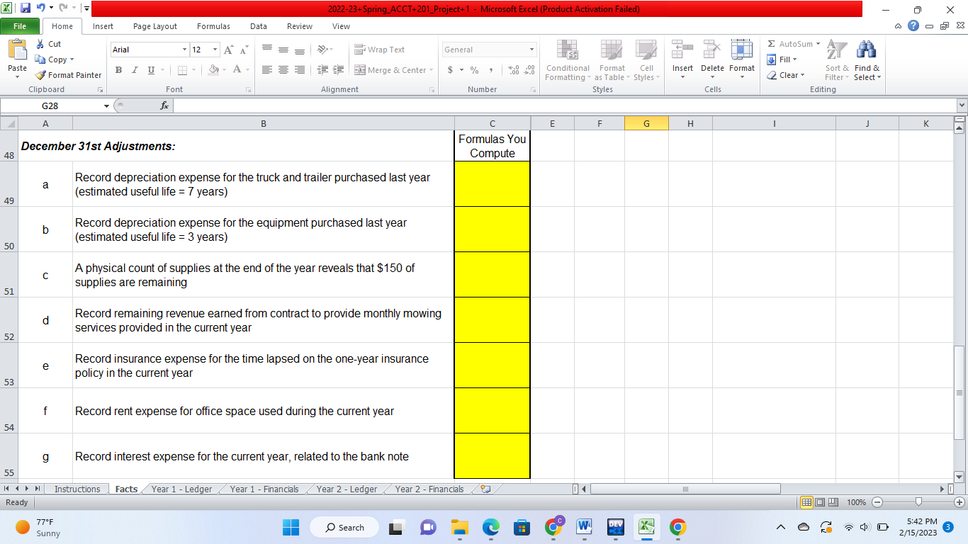 Solved 龱| 2022-23+Spring_ACCT+201_Project+ 1 - Microsoft | Chegg.com