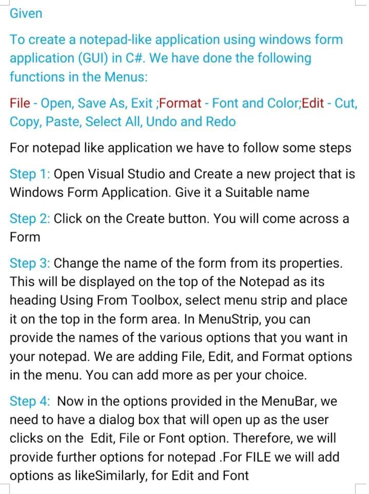 Solved Given To create a notepad-like application using 