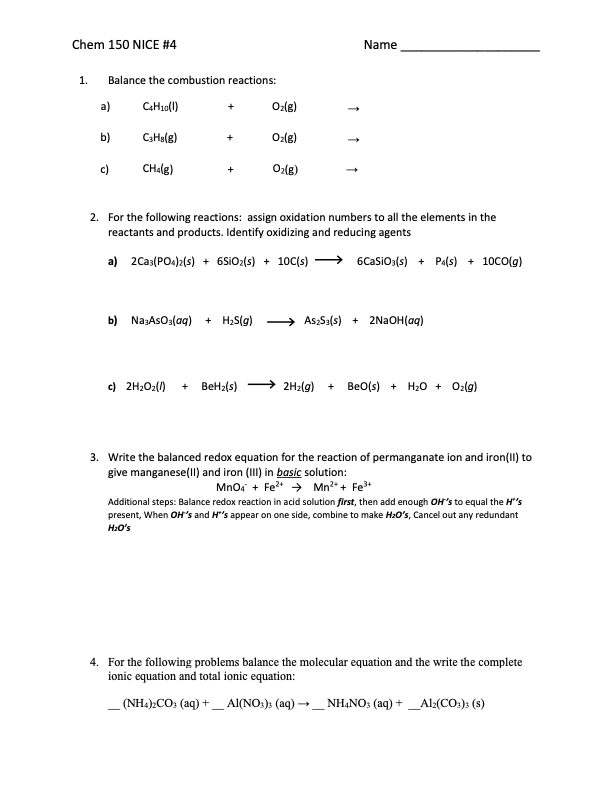 Solved 1. Balance the combustion reactions: a) C4H10(l)O2( | Chegg.com