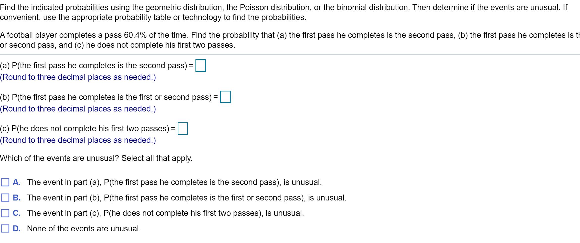 Solved Find The Indicated Probabilities Using The Geometric | Chegg.com