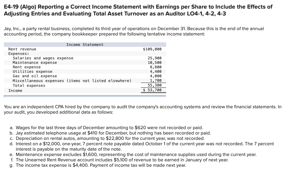 Solved E4-19 (Algo) Reporting A Correct Income Statement | Chegg.com